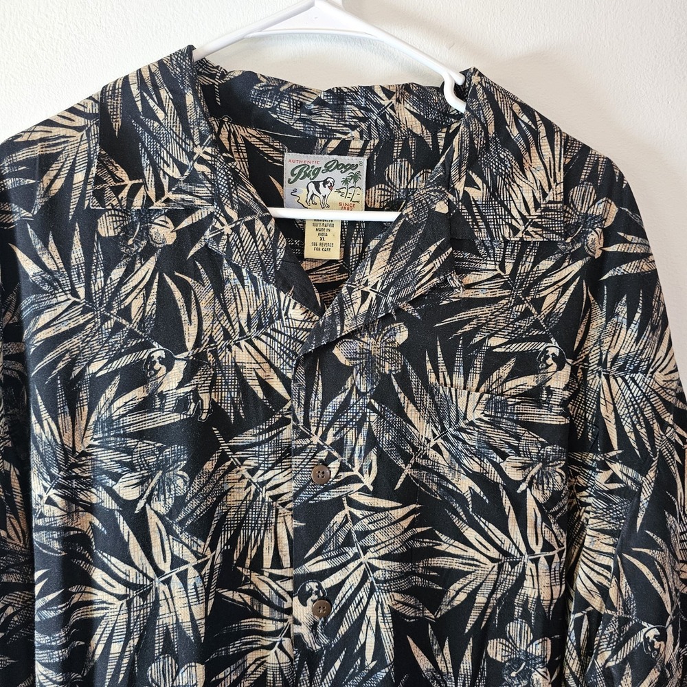 Vtg Big Dogs Mens XL‎ Black Floral Hawaiian Luau Party Lounge Shirt